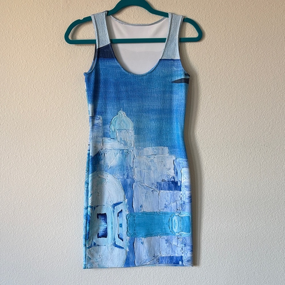 Santorini Greek Island Blue and White Sleeveless Bodycon Dress